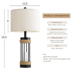 OYEARS 25" Table Lamps Set of 2 with Night Light, Rustic Bedside Lamps with USB C+A Charging Ports, Black Metal Lamp with Rope Accent and Frosted Glass, Farmhouse Lamps for Living Room Bedroom - color: Farmhouse Black