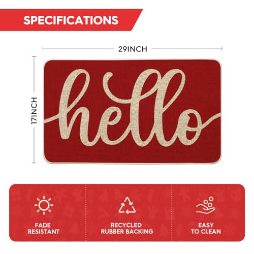 Artoid Mode Red Hello Valentine's Day Doormat, Anniversary Home Decor Low-Profile Switch Rug Door Mat Floor Mat for Indoor Outdoor 17x29 Inch - color: Red, size: 17" x 29"