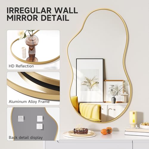 Hasipu Irregular Wall Mirror - 45"x25" Asymmetrical Mirror, Modern Decorative Mirrors for Living Room, Entryway, Hallway, Bathroom, Bedroom,Wall Mounted Home Decor (Gold) - color: Gold, size: 45"L x 25"W