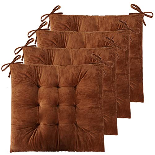 ELFJOY 4 Pack Chair Cushions for Dining Chairs Chair Pads Cushion for Kitchen Office Tufted Square Seat Cushion with Ties (16" Coffee Velvet) - color: Coffee Velvet
