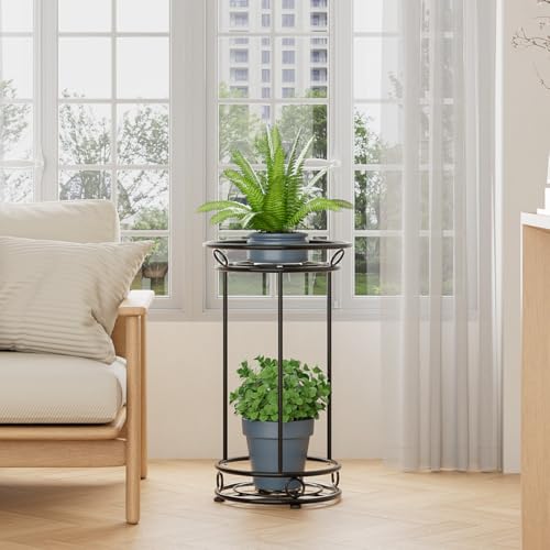 YIUKEA Plant Stand Indoor Outdoor - Metal Planter Holder Shelf Tall Tiered Flower Pot Display Organizer Rack for Garden, Patio, Living Room, Bathroom, Office (Black) - color: Black