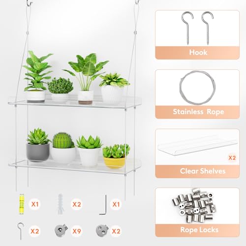 Lifewit 2-Tier Window Plant Shelves 15", Acrylic Adjustable Hanging Floating Shelf, Window Sill Extender for Succulent Plants, Micro Greens, Seed Starter Pots, Herb Planters 38 x 15 cm/15x6 - size: 2-Tier