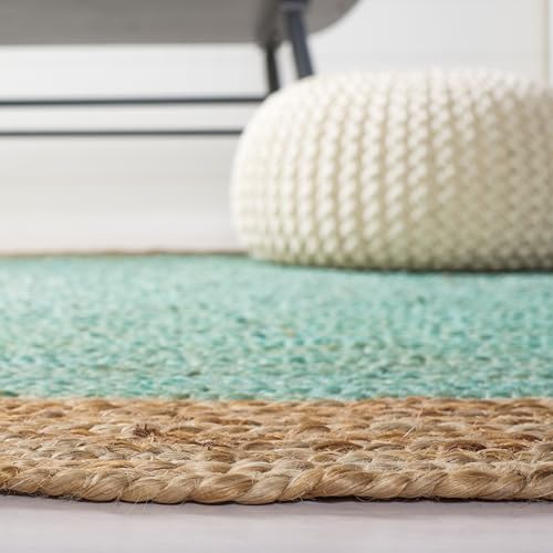 SAFAVIEH Natural Fiber Collection Area Rug - 2'6" x 4' Oval, Aqua Blue & Natural Brown, Handmade Jute, Braided Border Design (NF801A) - color: Aqua/Natural, size: 2'6" x 4' (Oval)