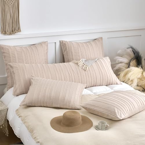 Body Pillow Shams 1 Pack, Body Size Pillowcases, Soft Microfiber Geometric Striped Boho Pillow Covers with Envelope Closure, Cream, 20x54 Inches (No Insert) - color: Cream-stripe, size: Body(20*54)