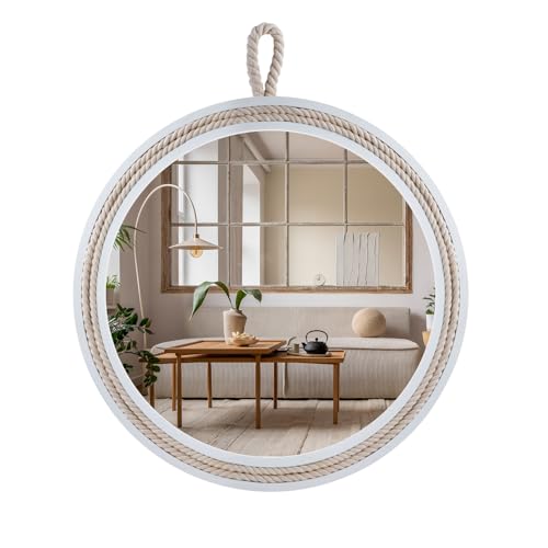Small Decorative Mirror 11.4'' Round Hanging Mirror for Wall Nautical Rope Mirror for Bathroom Office Living Room All Occasions, White Accent 2 - size: 11.8"L x 11.8"W