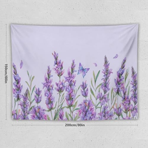 HZOHNAGO Lavender Flower Tapestry Watercolor Purple Floral Butterfly Pattern Printed Wall Tapestry Wall Hanging for Bedroom Living Room Dorm 80" W x 60" H - color: Lavender-10, size: 80"L x 60"W