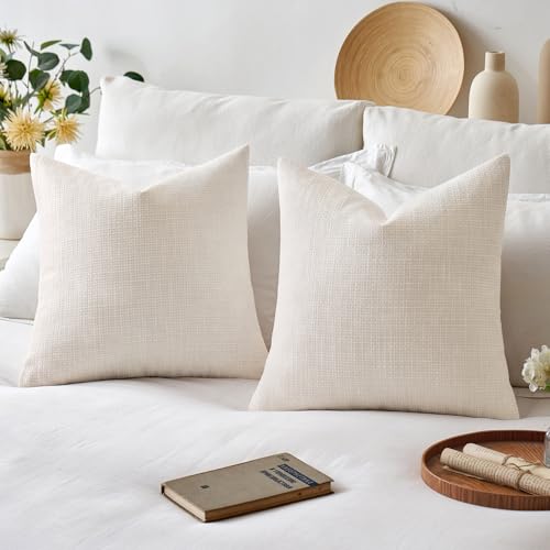 MIULEE Burlap Linen Throw Pillow Covers 20x20 Inch Set of 2 Cream White Christmas Decorative Pillows Modern Farmhouse Soft Accent Cushion Covers for Couch Sofa Bedroom Livingroom Home Decor - color: Cream White, size: 20" x 20" (Pack of 2)