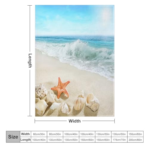Starfish Blanket,Leisure Summer Beach Waves Starfish Seashells Ocean Print Blanket for Couch Sofa Bed Decorative Gifts 30x40 - color: Blanket-17, size: 30"x40"
