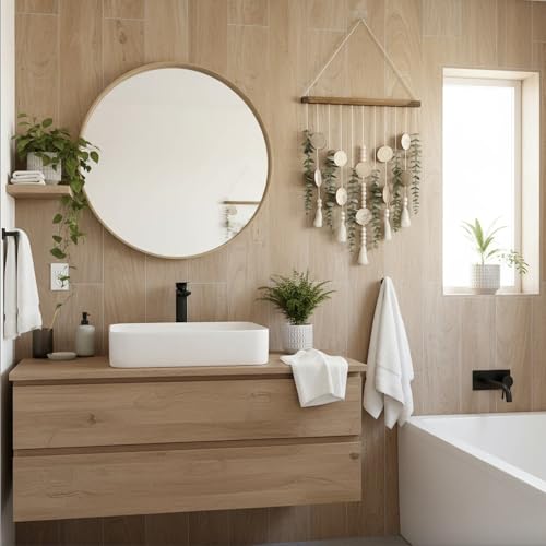 Boho Wall Decor Artificial Eucalyptus Wall Hanging Decor Fake Eucalyptus Plants hunging on Carbonized Wooden Stick for Bathroom Bedroom Nursery Living Kitchen Dining Room - color: Advanced Carbonized Wood-forest Series