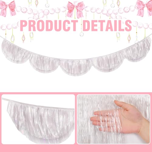 FYSUIMU 6.6 Ft Iridescent White Scalloped Banner Hanging Layered Sparkly Holographic Fringe Garland for Wine Birthday Wedding Bachelorette Party Backdrop Decor - color: Iridescent White