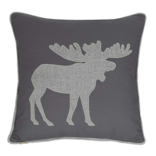 Moose Pillow Covers Decorative Cotton Linen Embroidered Cushions Covers 18x18 Inches (Grey) - color: Moose-grey
