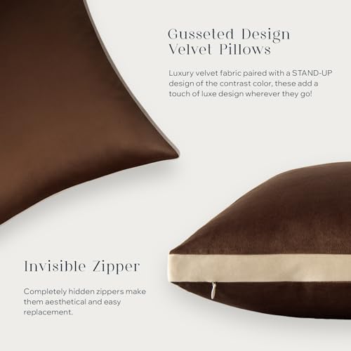 Phantoscope Pack of 2 Velvet Throw Pillow Covers, Decorative Soft Velvet Pillows Accent Double-Sided Gusseted Design, Square Cushion Case for Couch Sofa Bed, Deep Coffee, 18 x 18 inches 45 x 45 cm - color: Deep Coffee