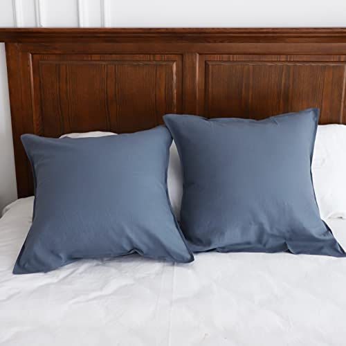 Simple&Opulence Linen Euro Shams Basic Style Solid Color 24x24 Inch Pack of 2 Flax Cotton Blend Decor Throw Pillow Covers Soft Breathable Farmhouse Pillow Shams - Navy Blue - color: Navy Blue, size: 24"×24"
