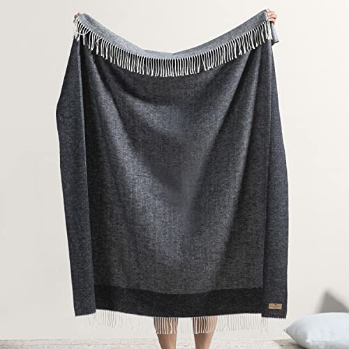 Lands Downunder All-Season, Luxury Graphite Border Herringbone Throw – Soft Woven Throw with Decorative Fringe – Made in Italy – 51”W x 67”L - Perfect for Gifting - color: Graphite