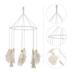 BESTOYARD Boho Tassel Pendant Wall Hanging Leaf Iron Hoop Home Backdrop Decor for Living Room Bedroom Beige Fringe Ornament