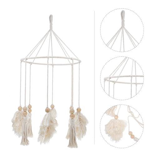 BESTOYARD Boho Tassel Pendant Wall Hanging Leaf Iron Hoop Home Backdrop Decor for Living Room Bedroom Beige Fringe Ornament