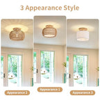Rattan Ceiling Light Fixture，3 Style Options Boho Flush Mount Ceiling Lights, Hand-Woven Rattan Chandelier,Mini Bohemian Wicker Light Fixtures, Farmhouse Light Fixture for Bedroom Hallway Entryway - color: Light Brown