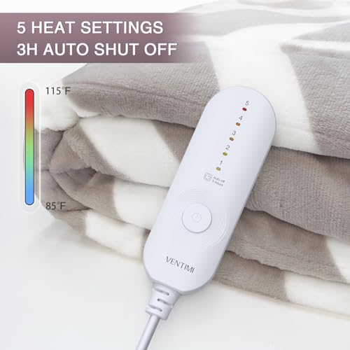 VENTIMI Electric Blanket Heated Throw, 50" x 60" Heated Blanket with 5 Heat Levels & 3 Hours Auto Off, Fast Heating Blankets with ETL & FCC Certification, Beige - color: Beige, size: Throw