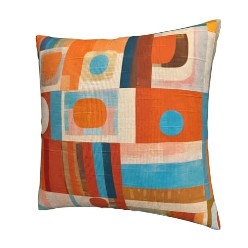 Blue and White Blocks Throw Pillow Covers Orange Decorative Boho Mid Century Pillow Cases 18x18 Set of 2 Modern Pillowcase Outdoor Cushion Cover for Home Couch Sofa - color: Blue and White Blocks, size: 18" x 18" (Pack of 1)