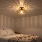Amber Semi-Flush Mount Ceiling Light, Mid-Century Small Ceiling Light Fixture, E26 Base 1-Light Gold Ceiling Lamp for Kitchen Bathroom Hallway Bedroom Entryway - color: Small, 8.66" Amber
