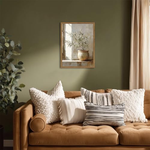 Framed Vintage Olive Tree Wall Art, Textured Sandstone Botanical Pictures Wall Decor, Rustic Neutral Potted Plant Paintings Prints Aesthetic Farmhouse Home Decor for Living Room Bedroom 12x16 inch - color: Olive Tree, size: 16"L x 12"W