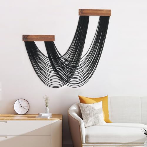 LB Black Macrame Wall Hanging, Boho Tapestry Wall Hanging Macrame Wall Art Handmade Yarn Woven Wall Art Modern Home Decor Headboard Wall Decor for Bedroom Living Room Dorm Nursery, 12x25 Inch - color: Black