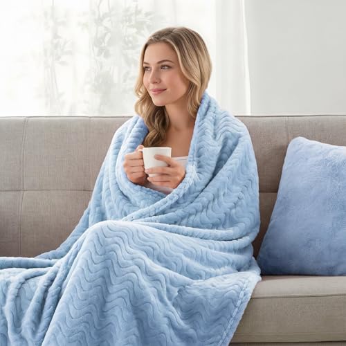 Exclusivo Mezcla Fleece Throw Blanket for Couch, Lightweight Jacquard Bed Blanket for Spring Summer, Soft Cozy Breathable Throws, Light Blue, 50x70 Inches - color: Light Blue, size: Throw ( 50x70 IN )