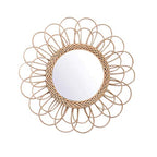 OYPEIP 22" Large Rattan Innovative Art Decoration Round Makeup Mirror Dressing Bedroom Bathroom Wall Hanging Mirrors Craft Photo Props,Glass Decor