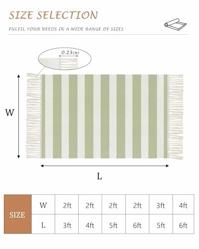 Sage Green Stripes Kitchen Runner Rug 2'x4', Washable Woven Cotton Area Rug with Tassels Bathroom Hallway Rug, Farmhouse White Simple Vertical Striped Entryway Bedroom Rug Non Slip Throw Rug Carpet - color: Sage Green, size: 2 x 4 ft