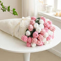 Tenn Well Crochet Bouquet Blanket, Gifts for Mom Daughter Grandkids Her Wife Girlfriend, Soft Knitted Throw Blankets,Housewarming Gifts for Birthday Anniversary (Pink and White Roses)