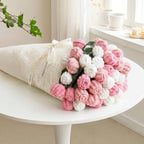 Tenn Well Crochet Bouquet Blanket, Gifts for Mom Daughter Grandkids Her Wife Girlfriend, Soft Knitted Throw Blankets,Housewarming Gifts for Birthday Anniversary (Pink and White Roses)