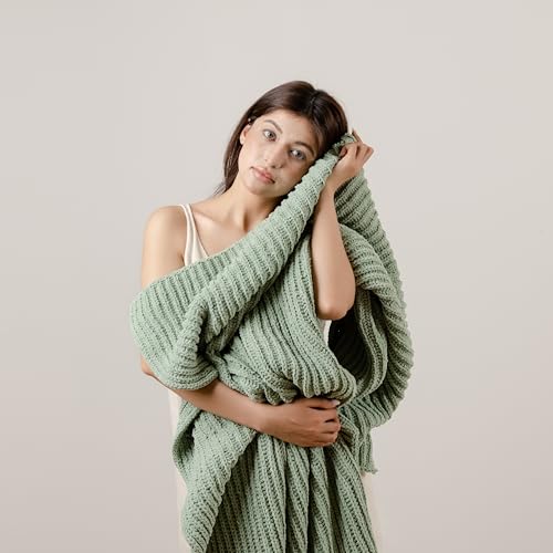 WESHIONGOO Throw Blanket for Couch Soft Knit Throw Blanket with Chenille Yarn Non-Shedding, Chenille Blanket for Living Room Bed Sofa (Sage Green, 50"*60") - color: Sage