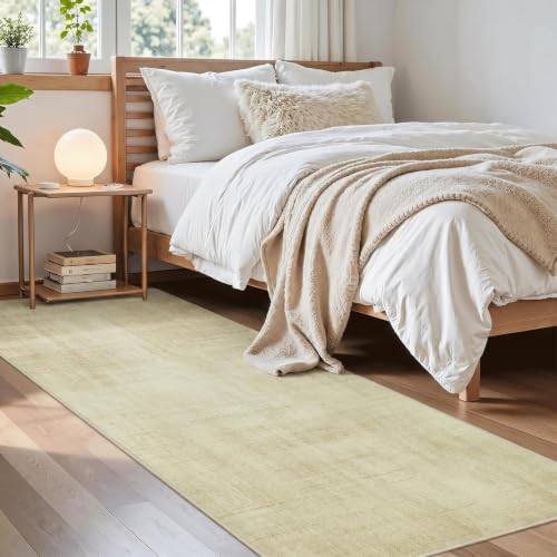 Joydeco Washable 2x10 Hallway Runner Classic, Beige | Water Resistant Low Pile Non Slip Backing for Kitchen Entryway Bedroom Bathroom Dining Room - color: Beige, size: 2' x 10' (Rectangular)