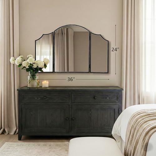 Besdomus Black Scalloped Dresser Mirror: 36"x24" Large Modern 3 Way Trifold Vanity Miror - Minimalist Wood Frame Three Sided for Bedroom/Cloakroom/Dressing Room - Home Decor for Housewife - color: Black, size: 24"L x 36"W