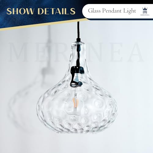 11" Blown Hammered Glass Pendant Light – Matte Black Ceiling Light for Kitchen Island, Dining Room, Hallway – E26 Base Hanging Fixture - color: Black