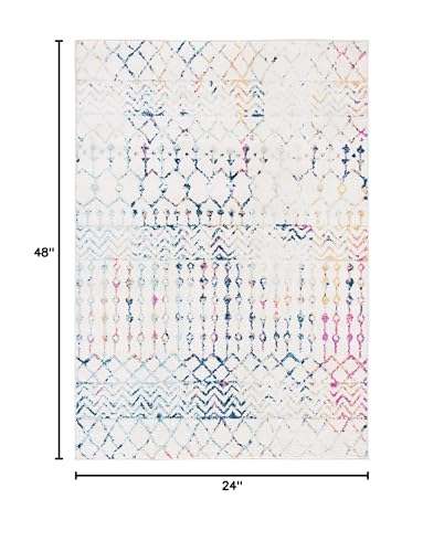 SAFAVIEH Tulum Collection Accent Rug - 2' x 4', Ivory & Blue, Moroccan Boho Distressed Design, Non-Shedding & Easy to Clean, Ideal for Front Door, Kitchen, Entryway, Foyer (TUL270C) - color: Ivory/Blue, size: 2' x 4' (Rectangular)