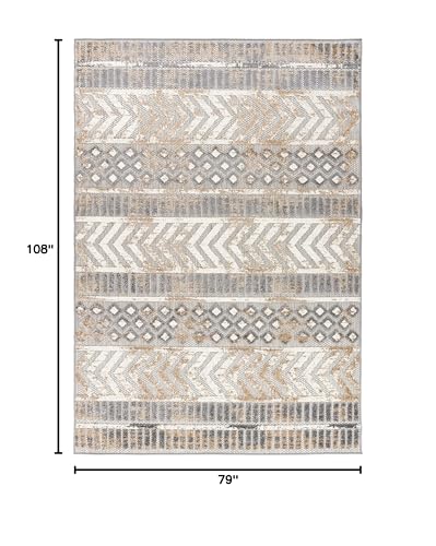 Rugshop Distressed Geometric Indoor/Outdoor Beige Area Rug Modern Tribal Stripe, Durable Stain Resistant Perfect for Patio, Backyard, Deck and Outdoor Lounge 6'6" x 9' - size: 6'7" x 9' (Rectangular)