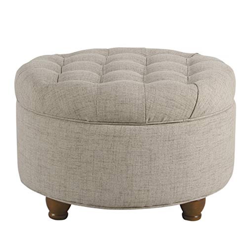 Homepop Home Decor Button Tufted Woven Round Storage Ottoman Large - color: Light Tan