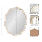 Kate and Laurel Rahfy Boho Scalloped Round Rattan Mirror, 32 Inch Diameter, White, Decorative Round Wavy Mirror with Authentic Rattan Frame for Boho Wall Decor