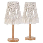 16" Tall Table Lamp Set of 2, Handwoven Macrame Shade & Solid Wood Base, Bohemian Style Bedside Lamp for Living Room, Bedroom, Study Office Decor