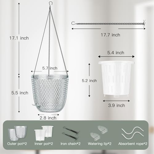 QCQHDU Hanging Planters for Indoor Plants, 2-Pack, 5.7 Inch, Clear | Plastic, Self Watering Plant Hanger, with Drainage Holes, 3 Hooks Chains, For Garden Home - color: Clear, size: 5.7in