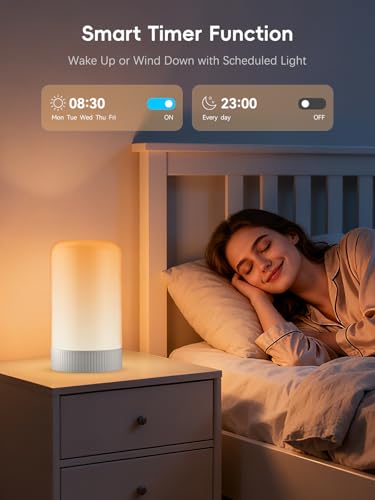 RGBICWW Smart Table Lamp, Touch Bedside Lamp with App Control, LED Desk Lamp with Music Sync, 30+ Scenes & 16M Colors, Color Changing Lamp for Bedroom Living Room Gaming Dimmable Night Light, White - color: White