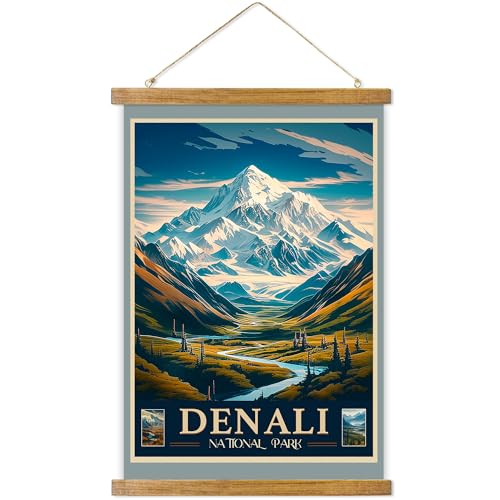 ABoby Vintage Denali National Park Posters - Travel Posters Wall Art - Retro Style Wall Decor with Wood Frames - Ready to Hang - color: Denali