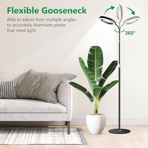 Aumtrly Grow Lights for Indoor Plants, Full Spectrum Floor Standing Plant Lights with 68" Stand for Growing Large Tall Plants, Black Halo LED Plant Grow Light with 6/12/16H Timer - size: 1 head 68inch/black
