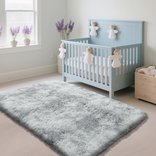 Fluffy Rug Shag Area Rug, Mottling Grey 2x4 Area Rugs for Bedroom, Small Bedside Rug, Soft Fluffy Shag Entryway Throw Rugs for Living Room Bedroom Room Home Decor - color: Mottling Grey, size: 2' x 4' (Rectangular)