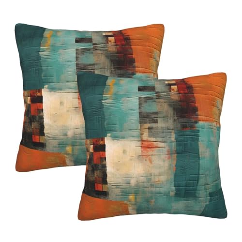 Abstract Teal Green and Orange Throw Pillow Covers 18x18 Set of 2 Messy Rust Painting Decorative Pillow Covers for Sofa Couch Bed Home Decor - color: Abstract, size: 18" x 18" (Pack of 1)
