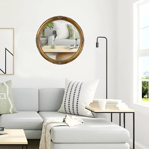 Funerom Vintage Decorative Wall Mirror Hanging Mirror Round (Antique Gold, 16 inch) - color: Antique Gold 16 Inch