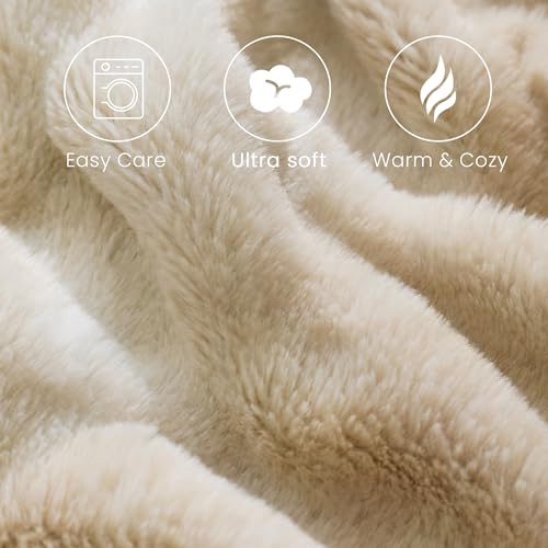 Faux Rabbit Fur Throw Blanket, Ultra Soft Plush Cozy Blanket for Couch Bed, Thick Fluffy Ruched Tie-Dye Decorative Blanket, Giftable,60"x80",Tie-Dye Khaki - color: Tie-dye Khaki, size: Twin(60"x80")