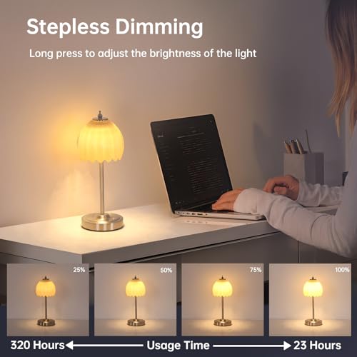 Shenmoyl Tulip Table Lamp with 5200mAh Battery & Touch Control, Cordless Small Table Lamp with 3 Colors, Dimmable Rechargeable Table Lamps for Living Room, Bedroom, Desk, Bedside (Creamy Yellow Tulip) - color: Creamy Yellow, size: 1 Pack