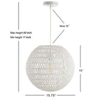 JONATHAN Y 15.7" White Modern Bohemian Woven LED Pendant Light, Adjustable Hanging Ceiling Lamp for Kitchen Island Dining Room, Paper Wicker Shade, Bulb Included JYL6503A - color: White